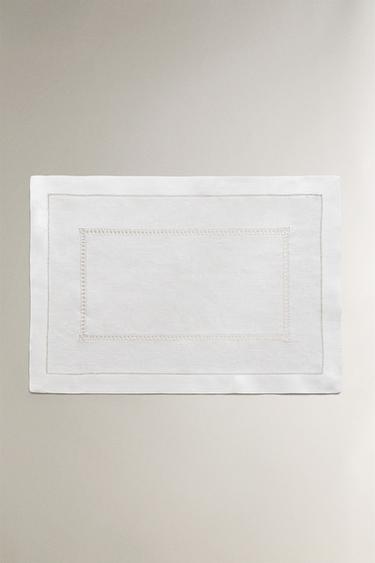 HEMSTITCHED LINEN PLACEMAT - White by Zara