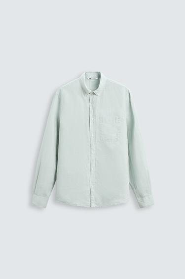Zara LINEN - COTTON SHIRT - Sea green