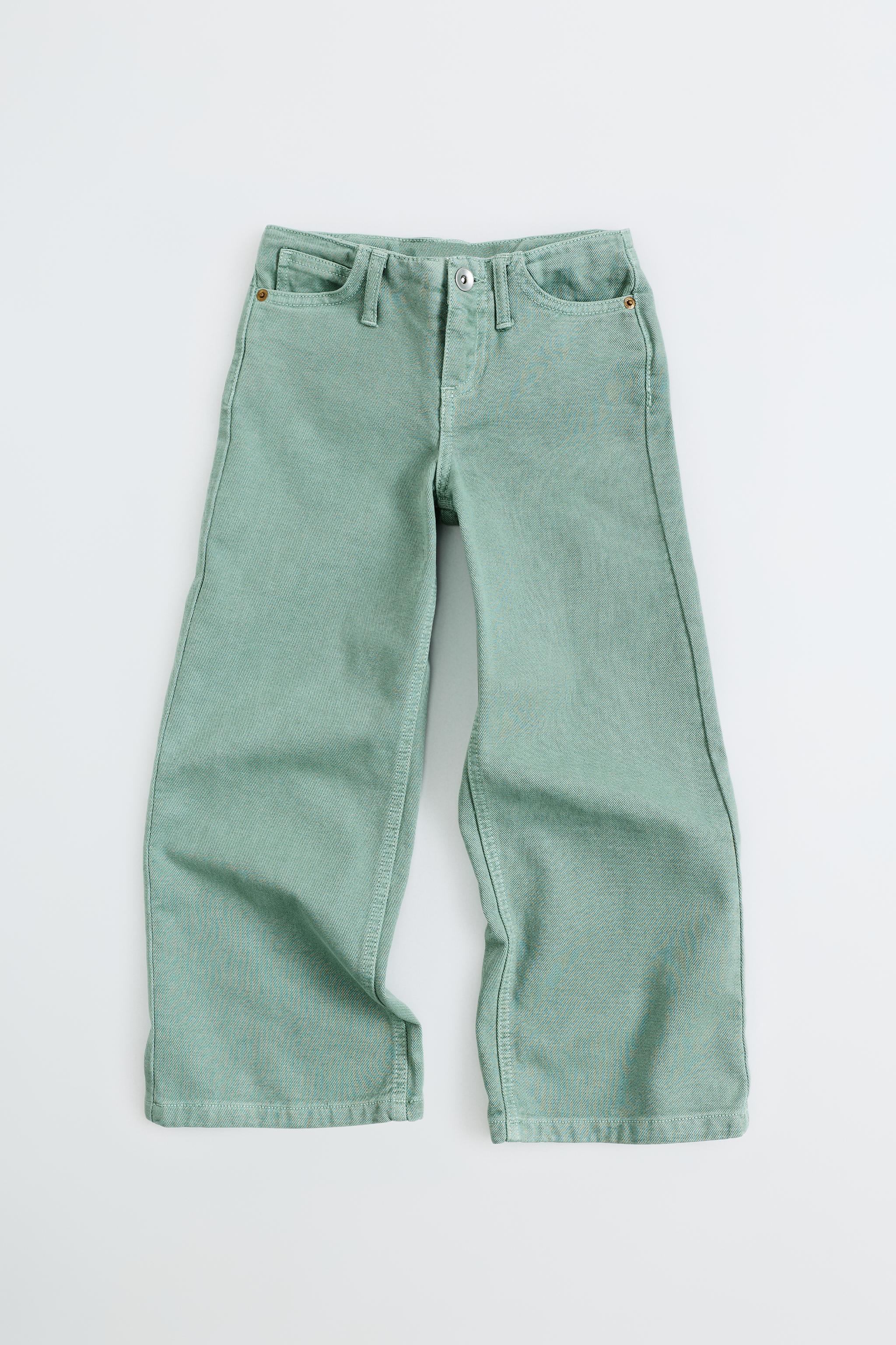 WIDE-LEG JEANS WITH BELT LOOPS — Washed green