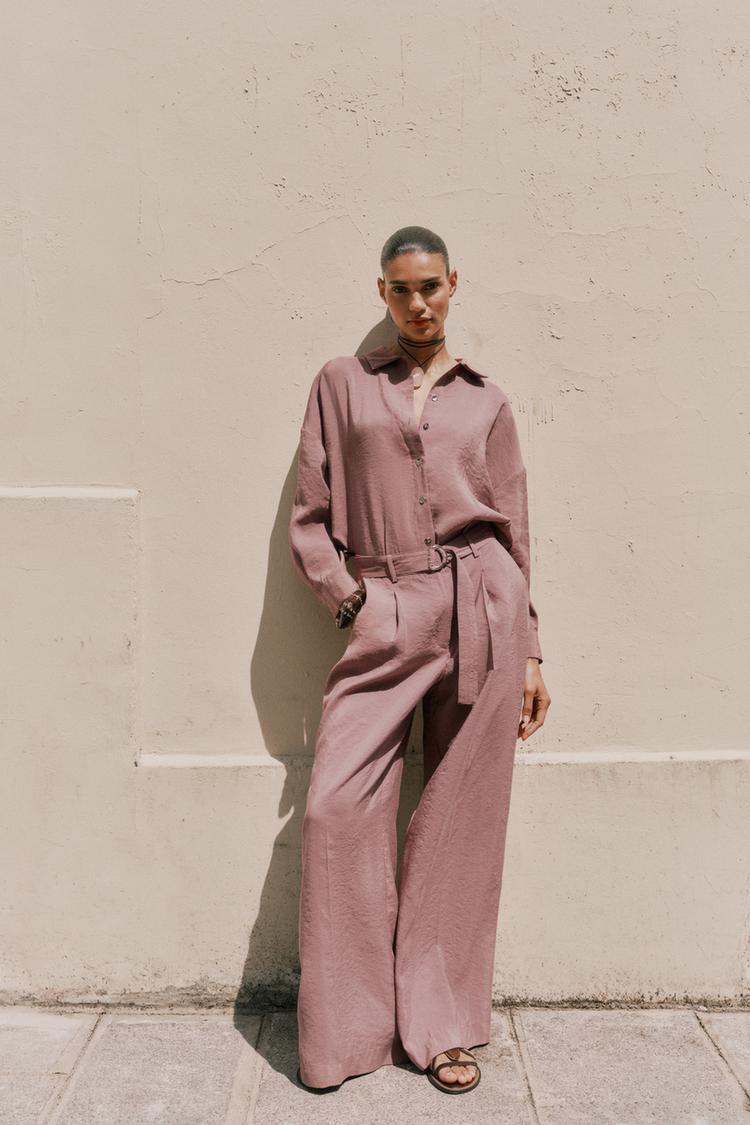 PANTALON FLUIDE LARGE CEINTURE MARSALA ZARA France