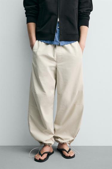 RELAXED FIT PARACHUTE TROUSERS - Stone by Zara