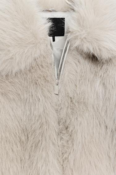 MANTEAU COURT EFFET FOURRURE ZIP - Gris de Zara - Image 7