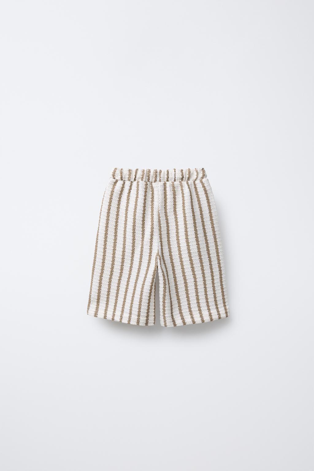TEXTURED STRIPED SLIM FIT BERMUDA SHORTS