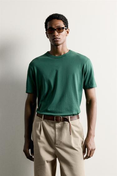 WASHED REGULAR FIT T-SHIRT - Green by Zara