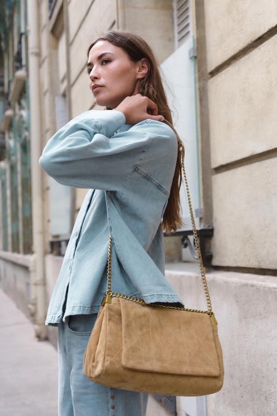 КОЖАНАЯ СУМКА НА ПЛЕЧО С КЛАПАНОМ — Песочный/Коричневый от Zara — изображение 0
