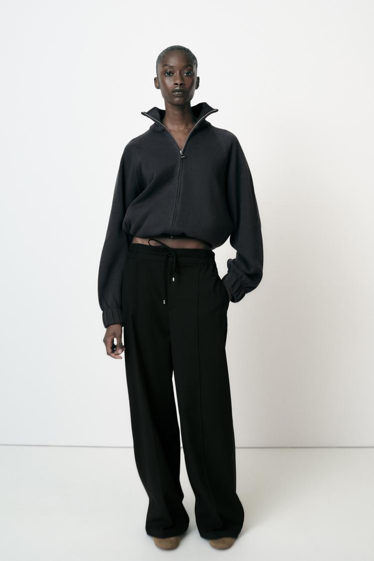 ゴムウエストバンド ワイドレッグ パンツ - ブラック | ZARA Japan / 日本
