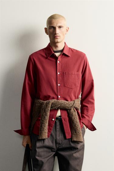 WASHED EFFECT RELAXED-FIT SHIRT — Red 2