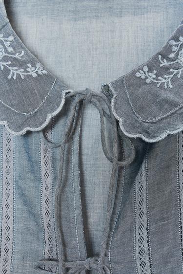 EMBROIDERED CROP SHIRT - Blue / Grey by Zara - Image 6