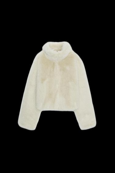 ABRIGO CORTO EFECTO PELO - Beige claro de Zara