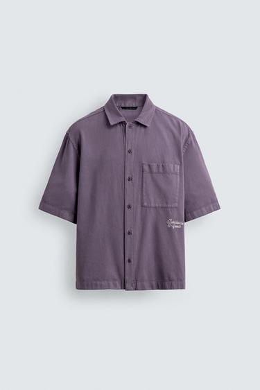 ÁO KHOÁC VẢI DỆT THÊU CHỮ DÁNG SƠ MI - Màu tím từ Zara
