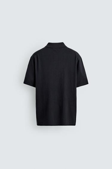 REGULAR FIT COTTON BLEND KNIT POLO SHIRT - Dark navy by Zara - Image 7