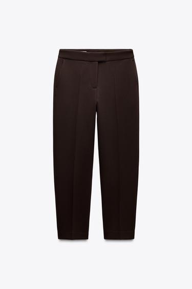 Zara HIGH WAIST ANKLE LENGTH PANTS - Brown