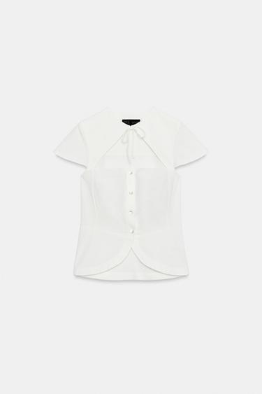 CUT-OUT TOP WITH BOW - White by Zara - Image 6