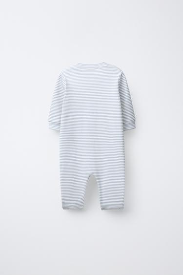 TWO-PACK OF WARM STRIPED AND STAR PRINT SLEEPSUITS WITH CONVERTIBLE FEET - Ecru / Blue by Zara - Image 2