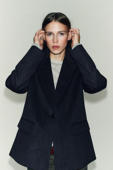 Zara WOOL BLEND PINSTRIPE BLAZER - striped