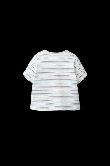 Zara EMBROIDERED STRIPED TEXT T-SHIRT - Multicolored