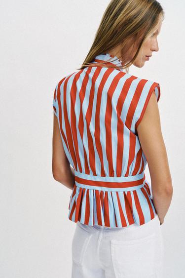 BLOUSE À RAYURES ET NŒUD - Rayure rouge de Zara - Image 5