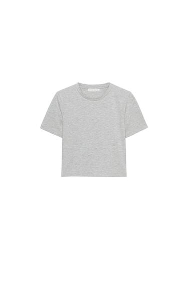 T-SHIRT COURT À MANCHES COURTES - Gris chiné de Zara