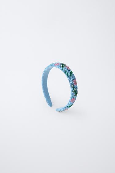 طوق للشعر بخرزات على شكل زهور - أزرق فاتح الخاص بـ Zara