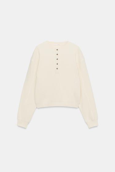Zara COTTON WAFFLE JUMPER - Ecru