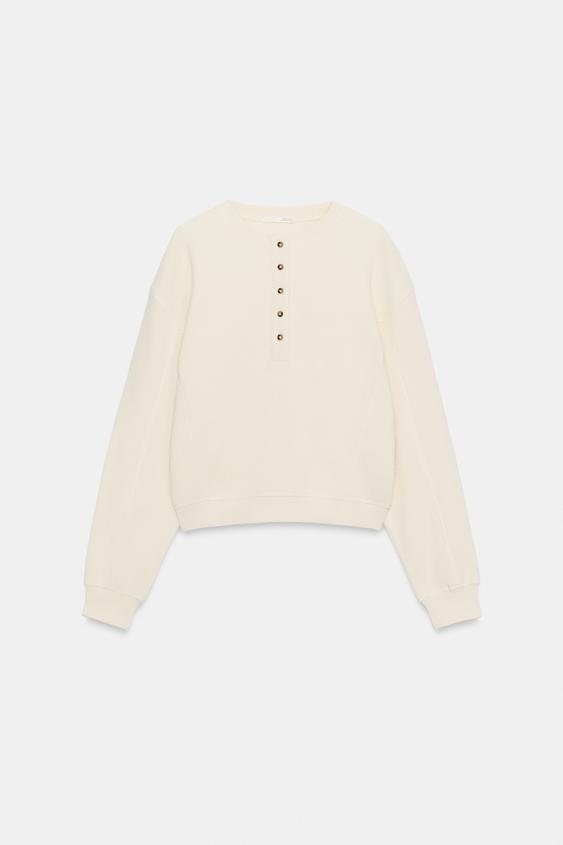 COTTON WAFFLE-KNIT JUMPER - Ecru by Zara - Image 3