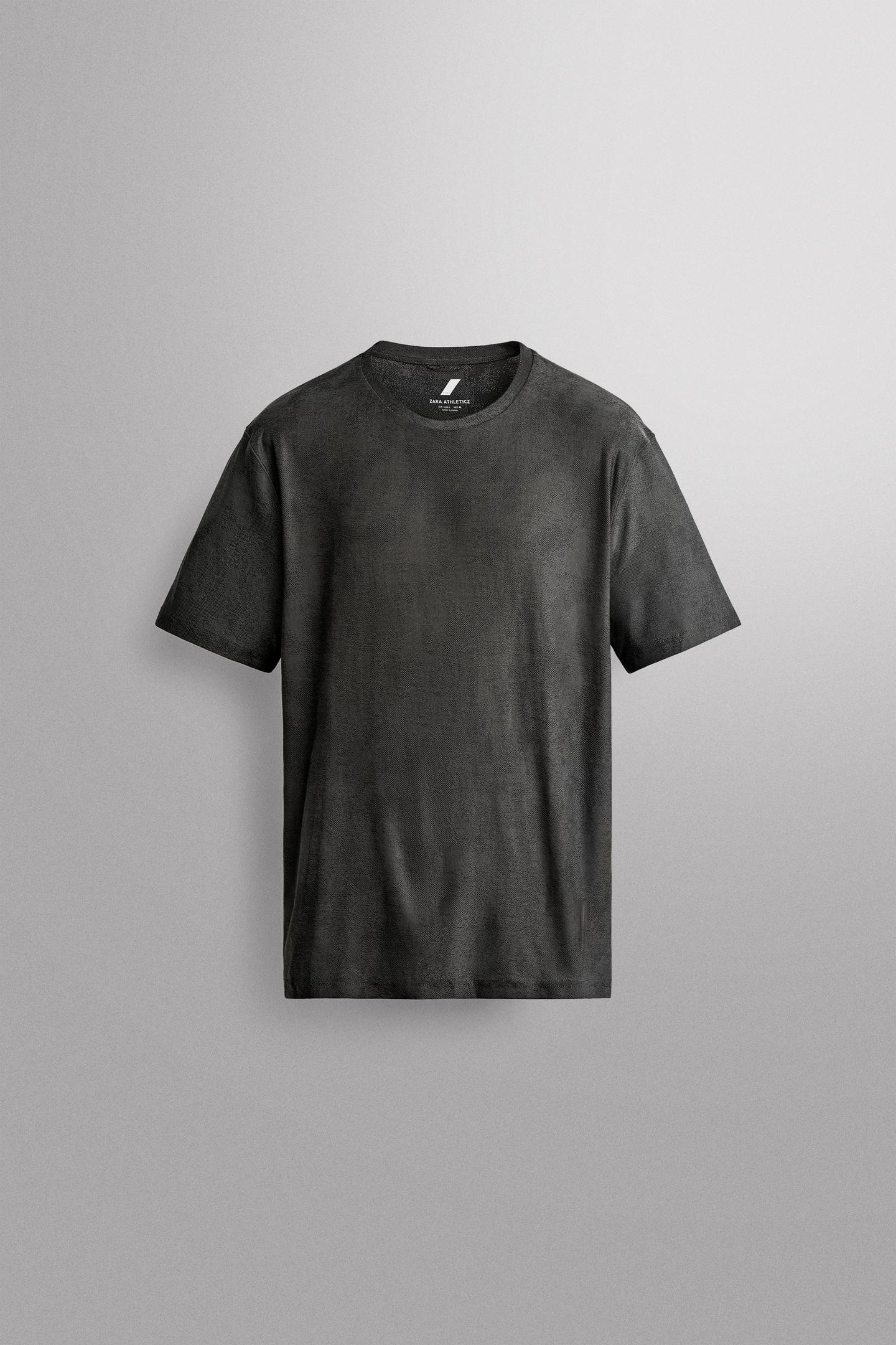 Мужская футболка Zara Contrast Jacquard Technical, цвет: Антрацитовый серый — фото 6