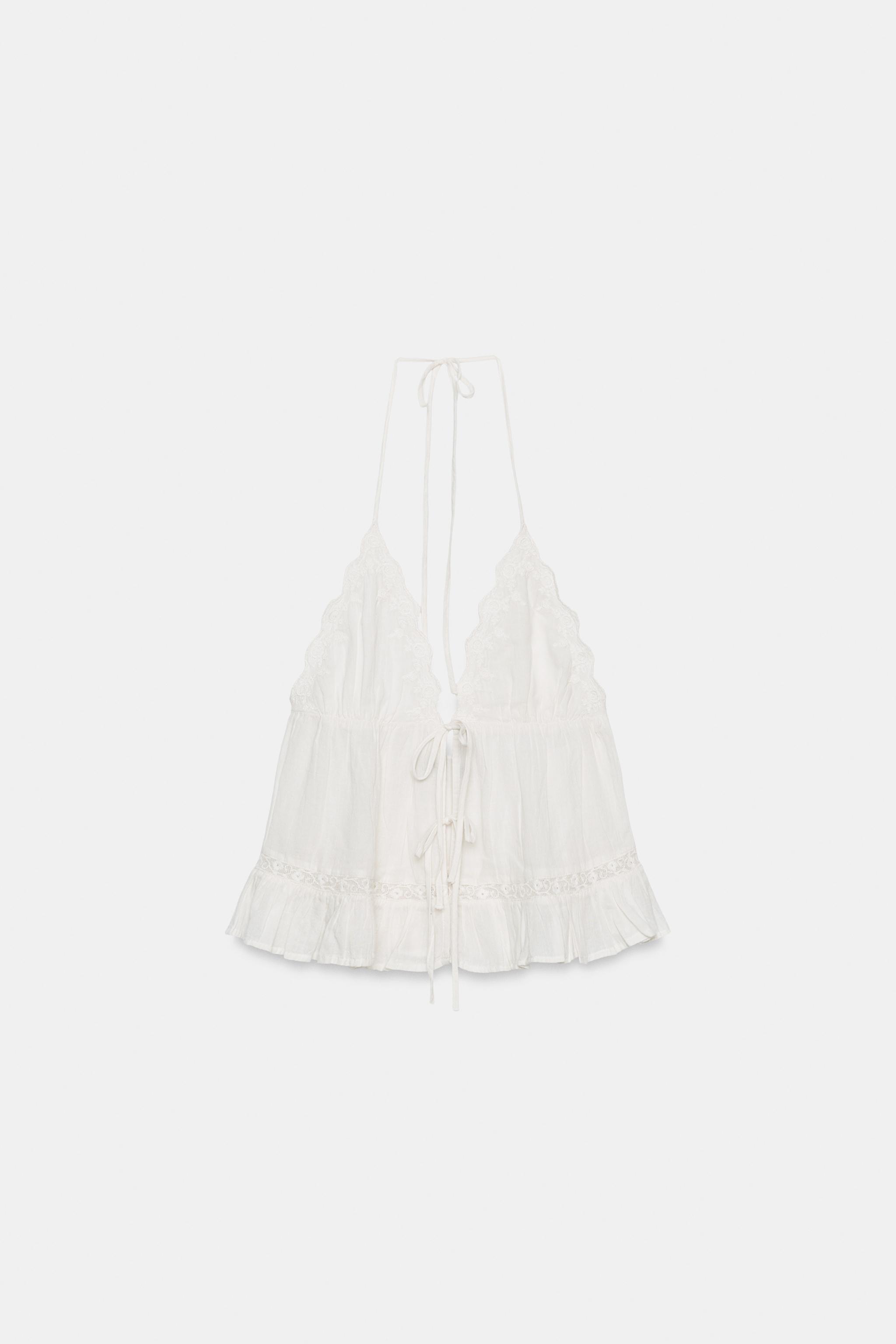 Zara İşlemeli Halter Yaka Müslin Top görsel 4