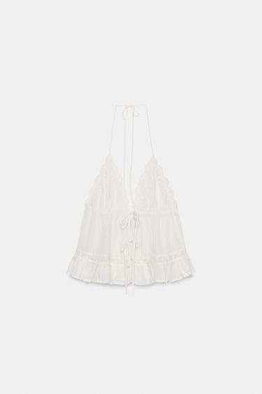 TOP HALTER EN GAZE BRODÉE - Blanc de Zara - Image 5