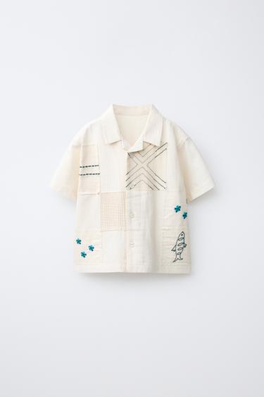 COTTON/LINEN PATCH SHIRT - Ecru by Zara - Image 0