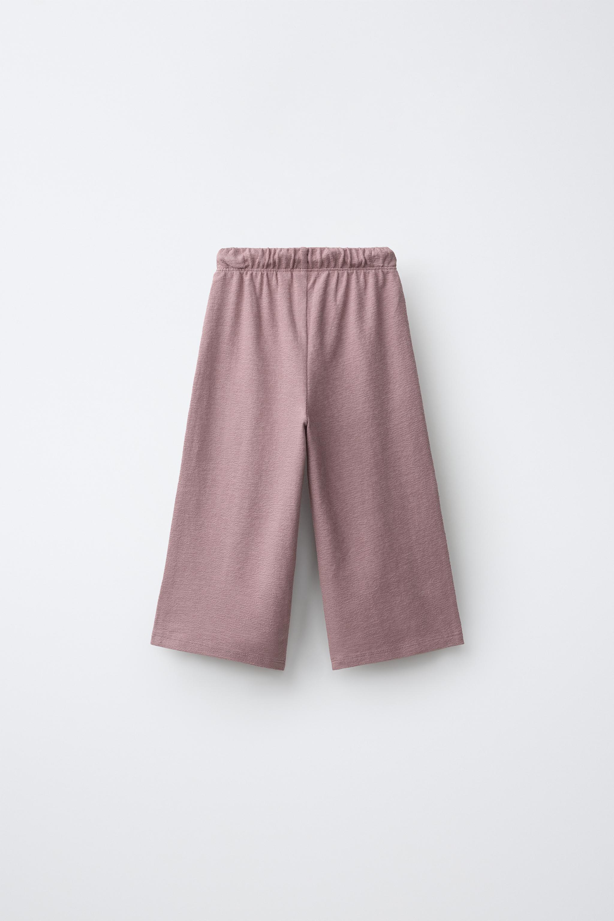 TEXTURED WIDE LEG TROUSERS — Pink / Lilac (alternate view)