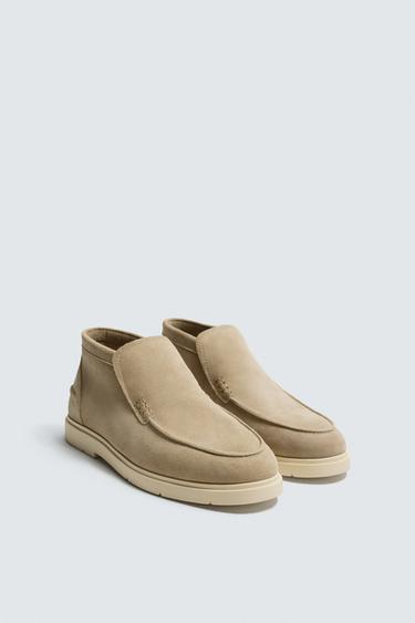 Zara CASUAL LEATHER BOOTS - Beige