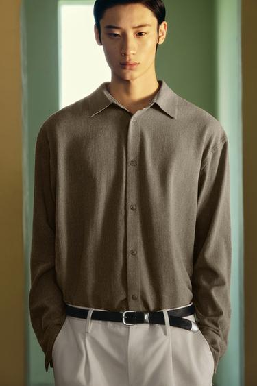 Zara 混棉紋理襯衫 - 雪茄色