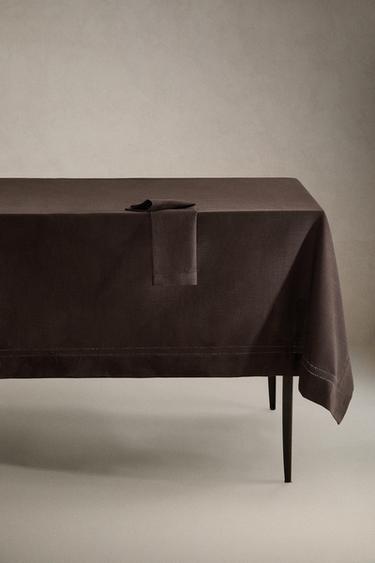 HEMSTITCHED COTTON TABLECLOTH - Brown by Zara