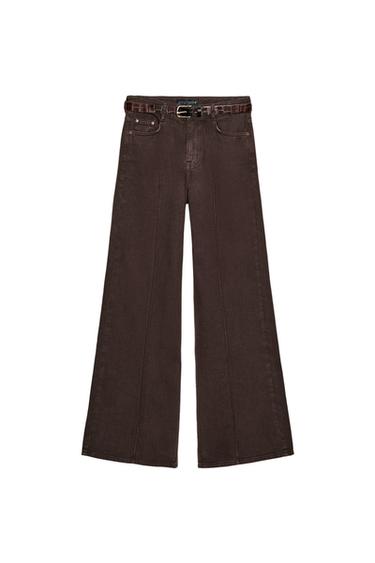 Z1975 BELTED WIDE-LEG JEANS - Brown by Zara