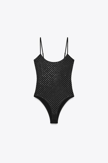 POLYAMIDE BODYSUIT WITH RHINESTONES - Black by Zara - Image 6
