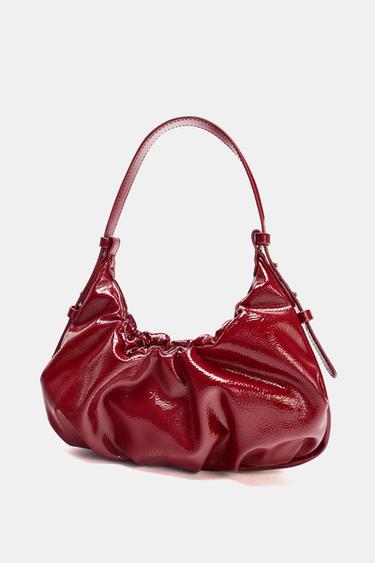 CRACKLED EFFECT GATHERED BAG - Red by Zara