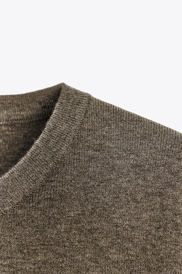 Zara SOFT FEEL SHORT SLEEVE KNIT TOP - Taupe gray