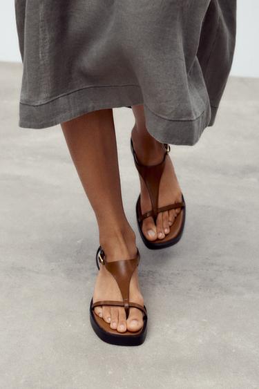 Zara STRAPPY PLATFORM SANDALS - Brown