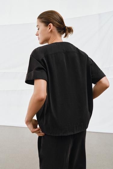 TRICOU HEAVY COTTON MÂNECĂ SCURTĂ - Negru de la Zara