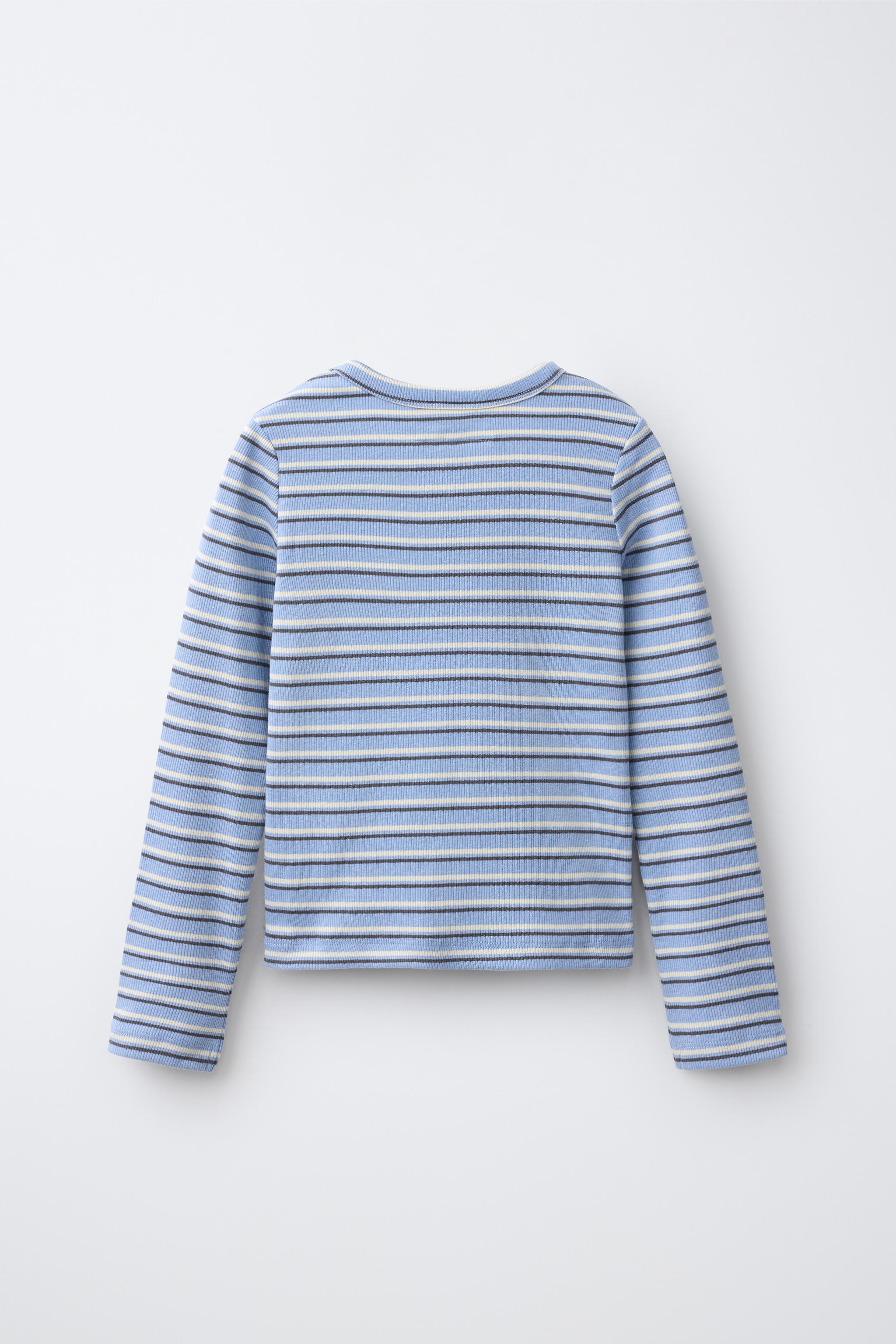 STRIPED RIBBED V-NECK T-SHIRT