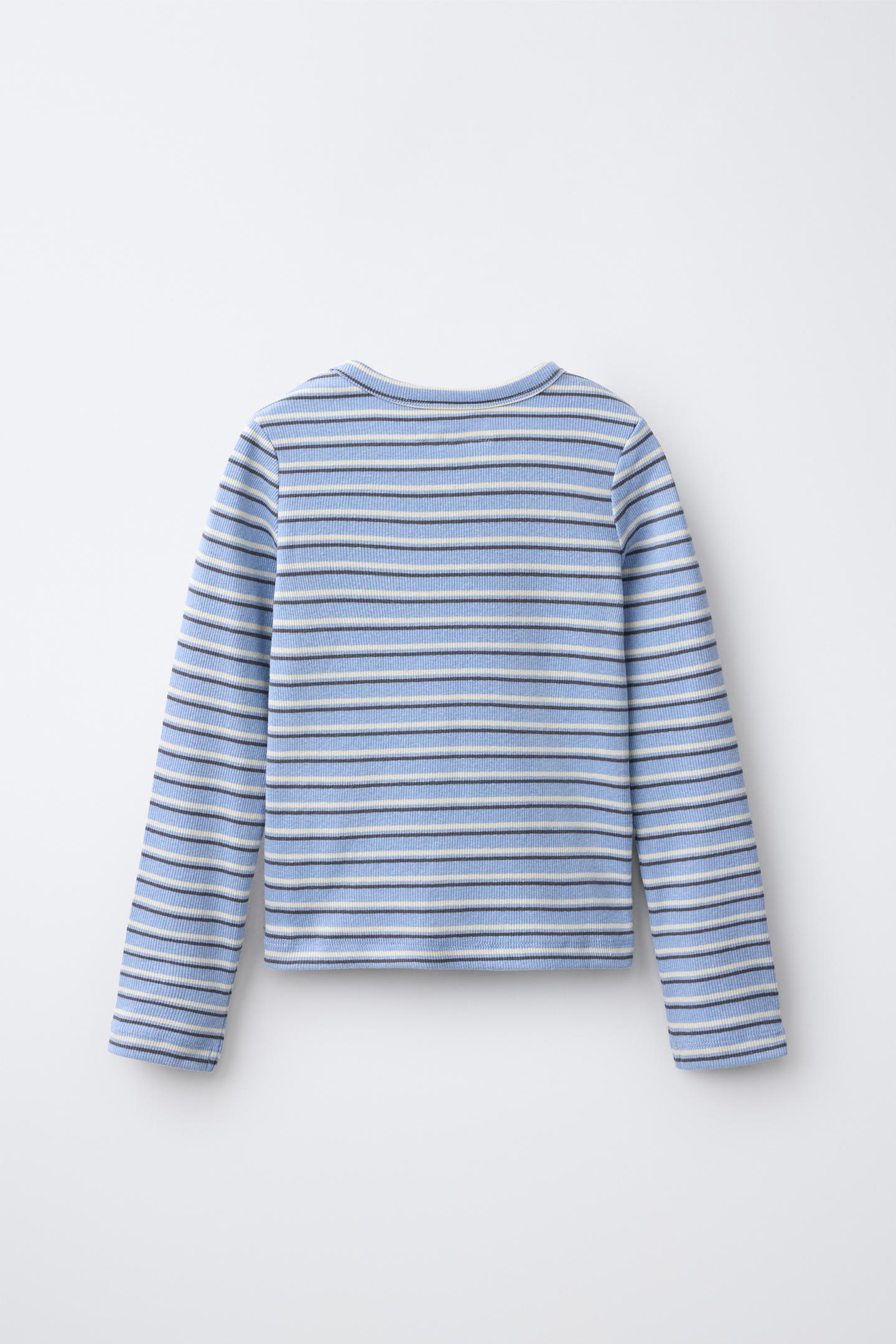 Детская футболка Zara Striped Ribbed V-NECK, цвет: Полосатый — фото 3