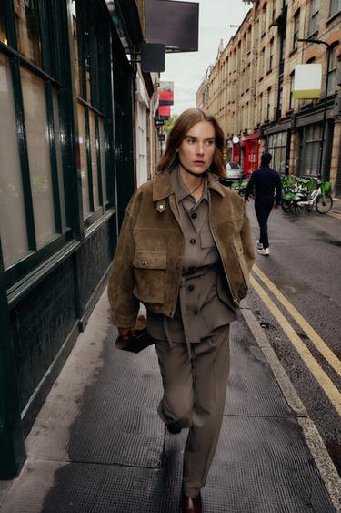 STRAIGHT-LEG TROUSERS WITH TOPSTITCHING - camel by Zara - Image 0