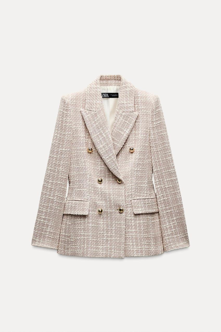 テクスチャー ダブルブレスト ブレザー - ピンク/ホワイト | ZARA 