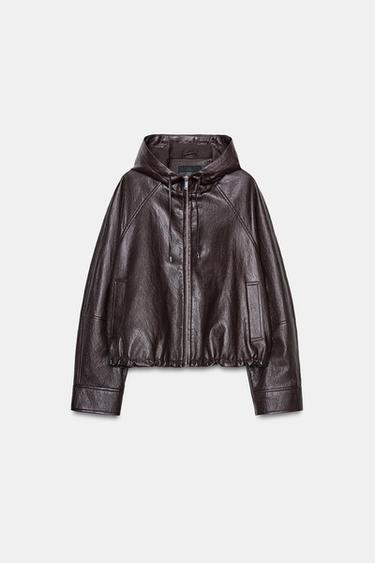 FAUX LEATHER HOODED JACKET - Brown by Zara - Image 6