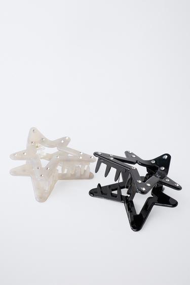 PACK OF TWO STAR RHINESTONE HAIR CLIPS - Black by Zara - Image 2