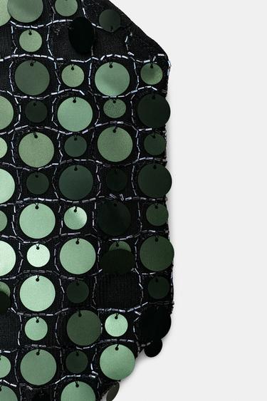 TOP HALTER À PAILLETTES - Vert foncé de Zara - Image 7