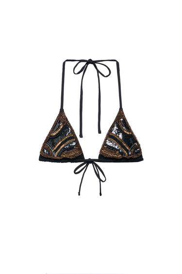 BEADED TRIANGLE BIKINI TOP - Black by Zara