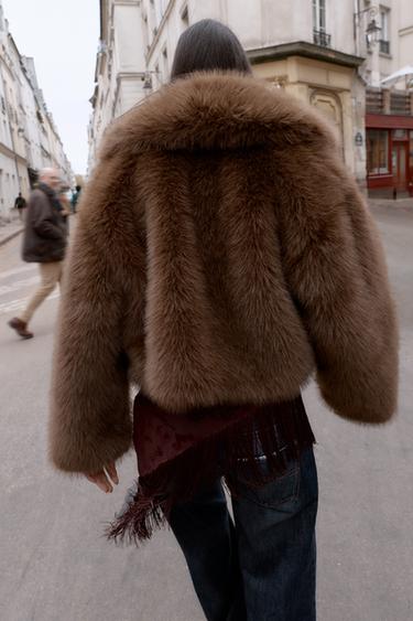 SHORT FAUX FUR COAT - Brown by Zara - Image 2