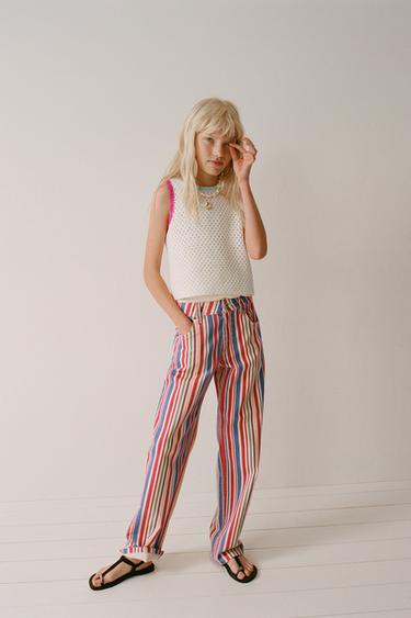 Zara STRIPED STRAIGHT LEG JEANS - striped
