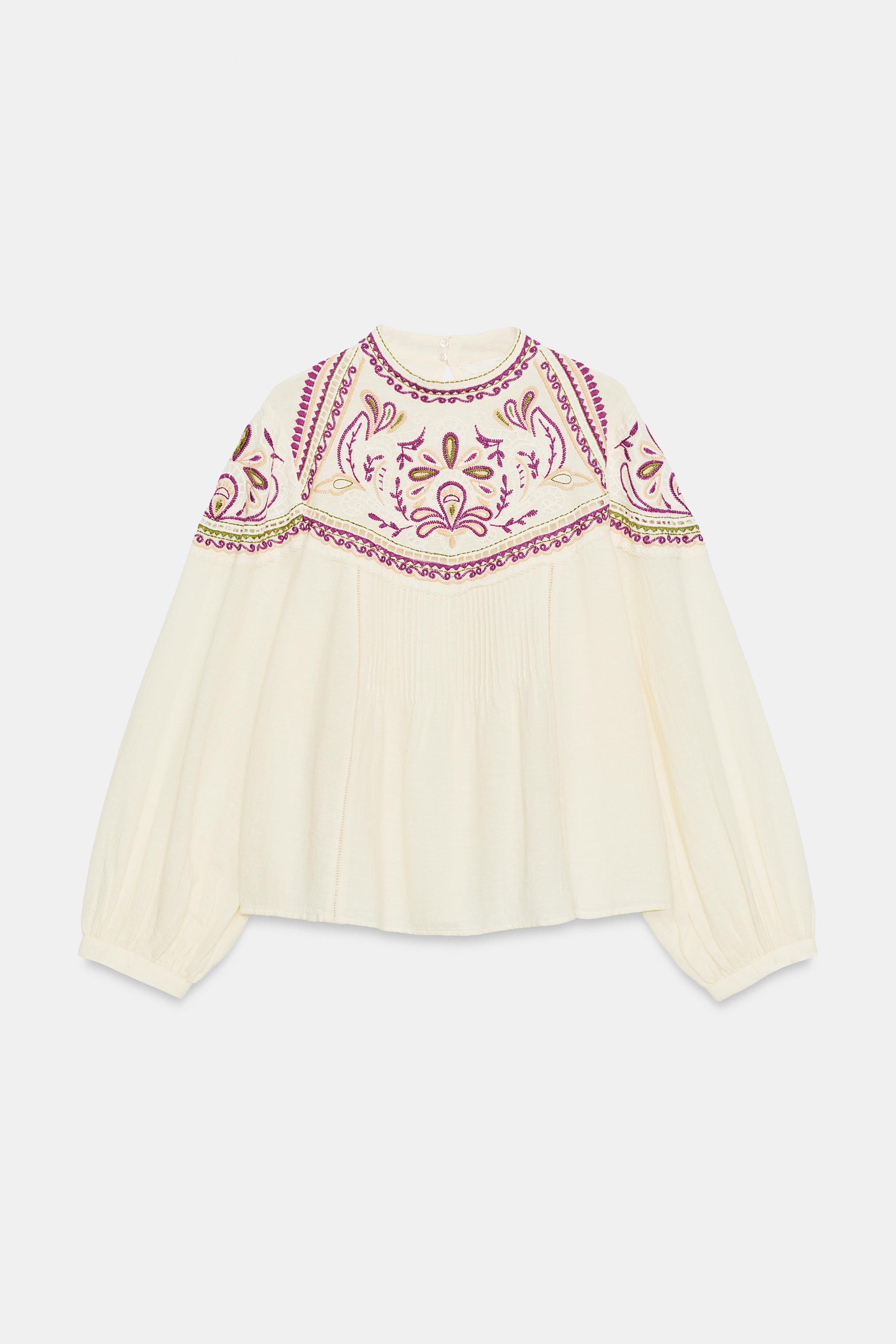 Женские блузки Zara EMBROIDERED BLOUSE — фото 6